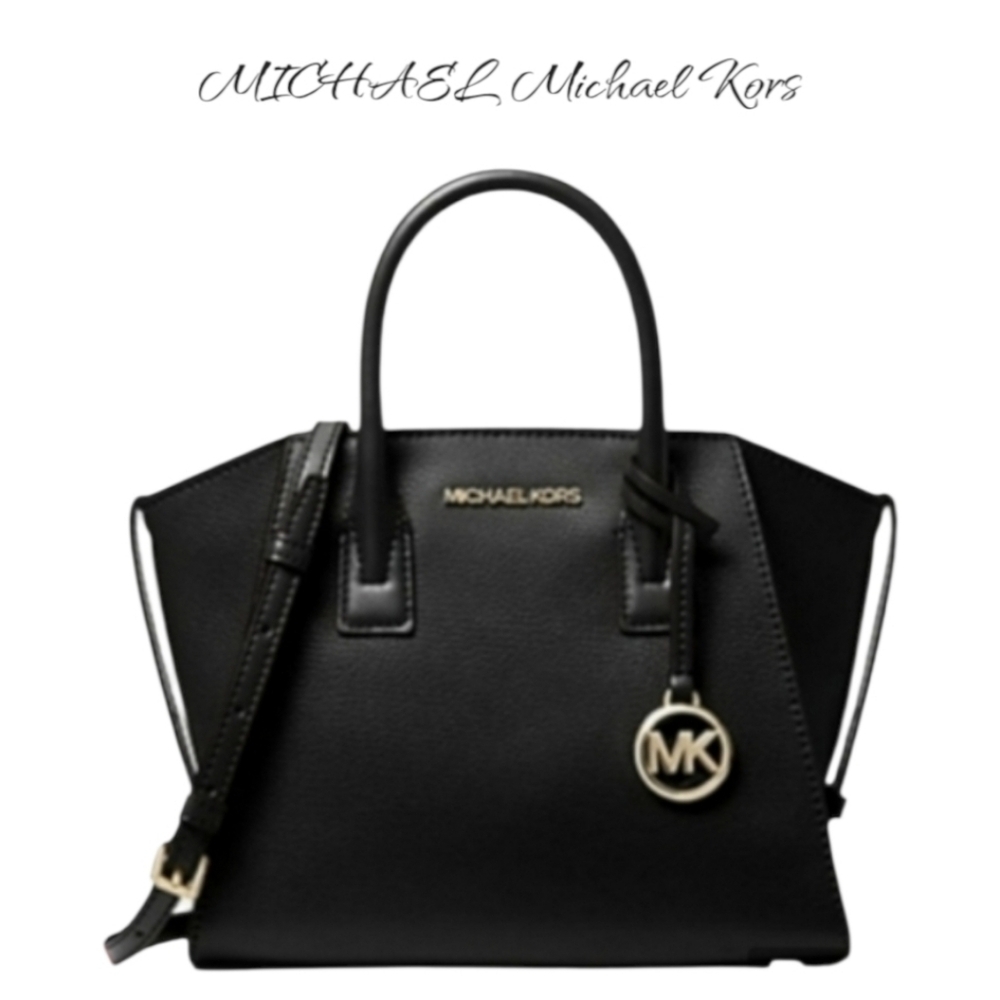 Michael Kors Avril Small Leather Top-Zip Crossbody Satchel Bag Black